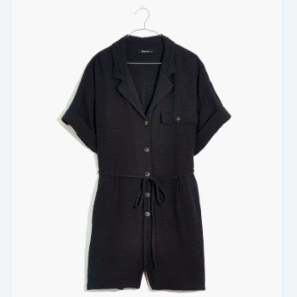 Madewell Lightspun Belted Safari Romper Black Size L